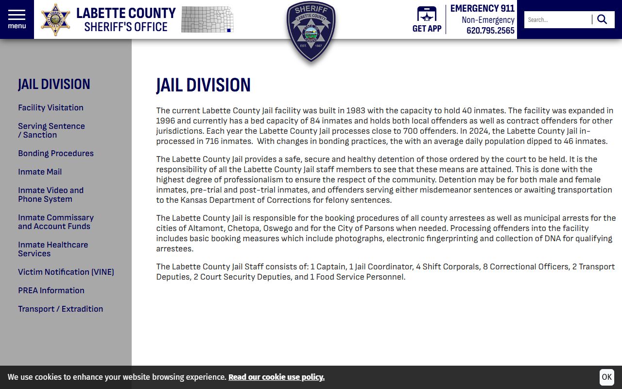 Labette County inmate population and jail division statistics