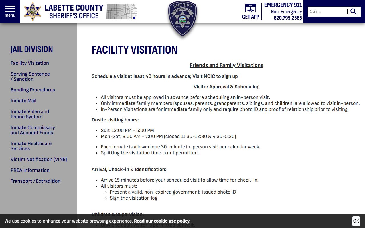 Labette County inmate records visitation scheduling information